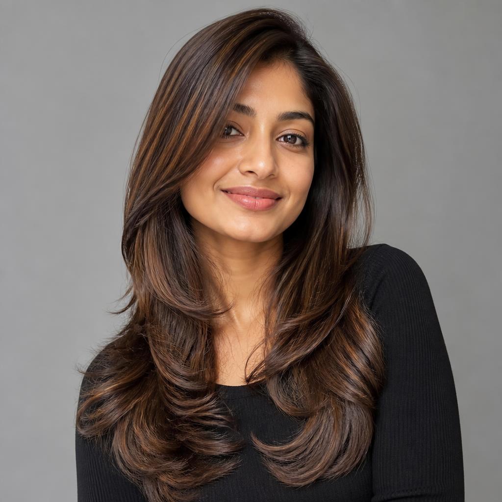 Hair after cut, colour and smooth blow-dry finishing