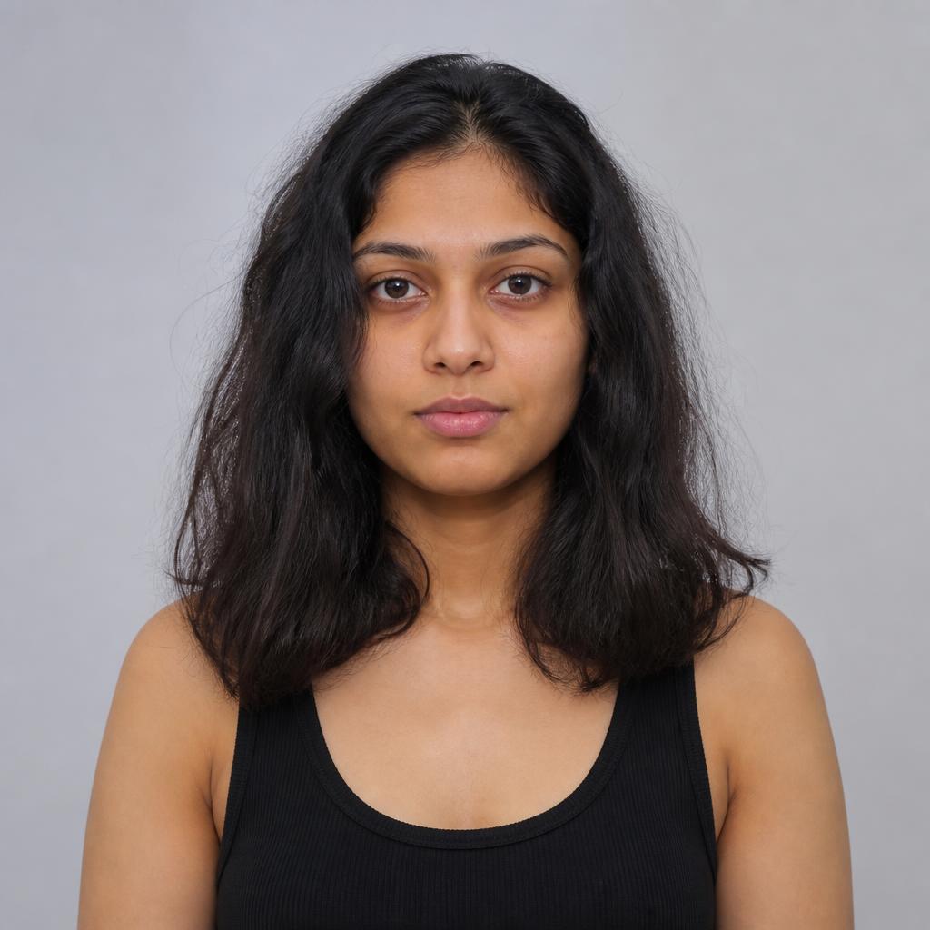 Hair before styling — dull, frizzy and unshaped
